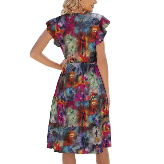 Watercolor Wicked Villains - Women's Tiered Pocket Midi Dress