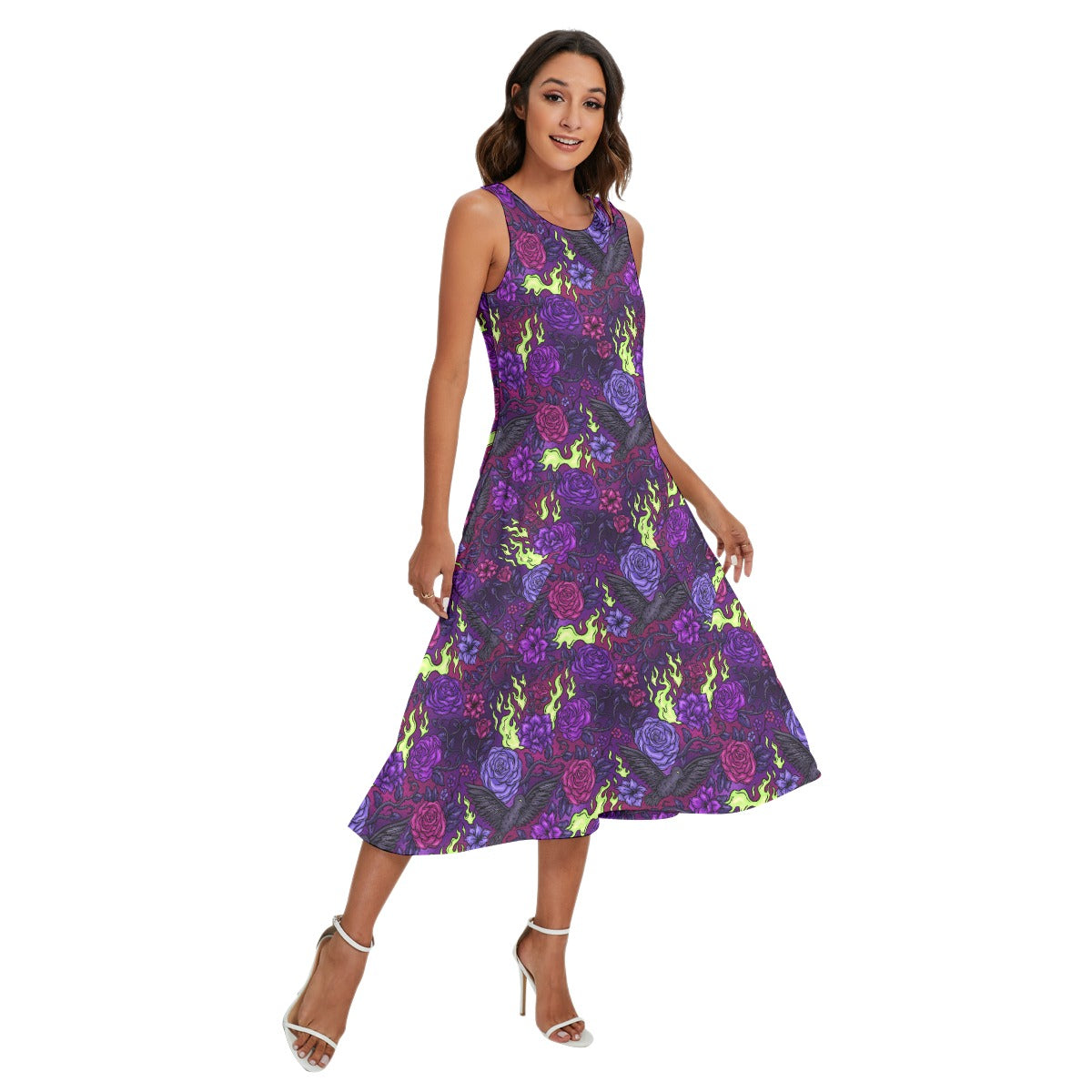 Fairytale Florals - Dark Enchantress - Women’s Diagonal Pocket Midi Dress