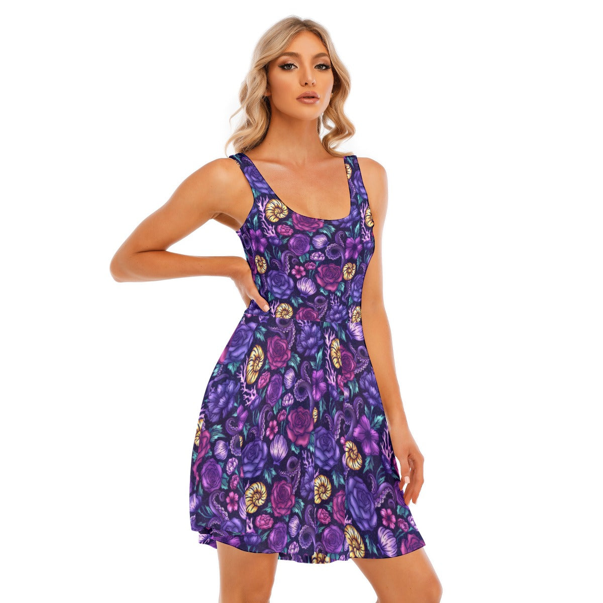 Fairytale Florals – Dark Sea Witch - Women's Sleeveless Pocket Skater Dress