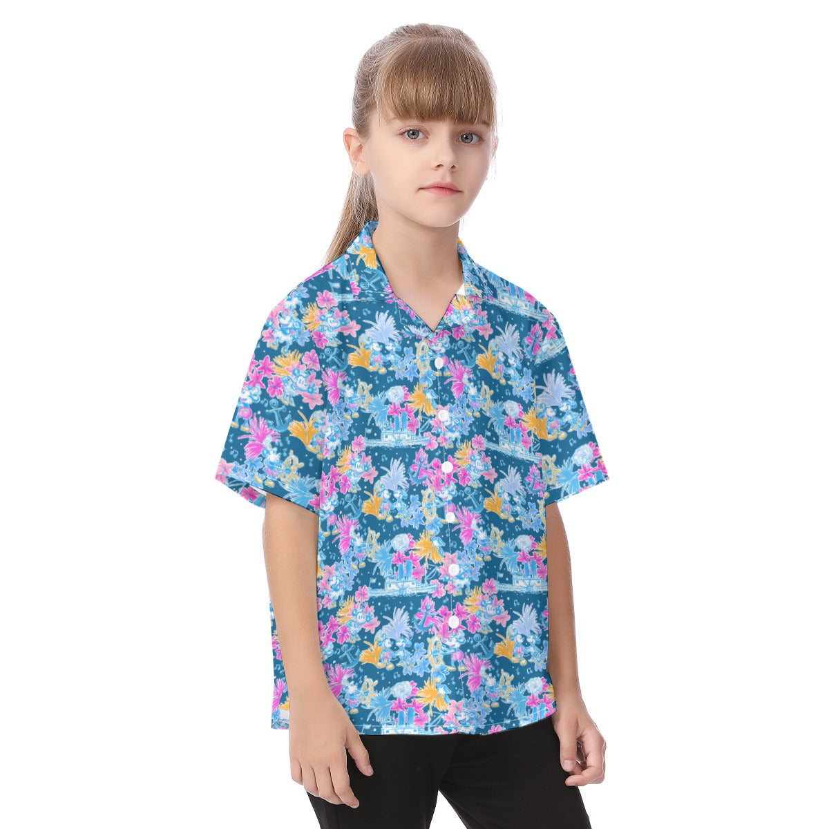 Bright Tropical Whimsy - Vintage Steamboat Captain - Kid's Hawaiian Button Up Shirt