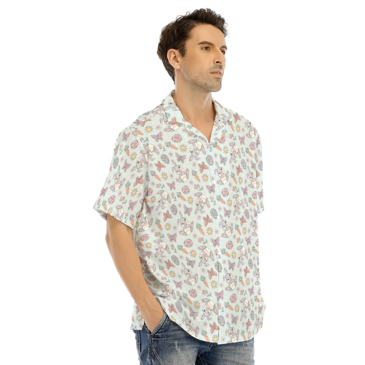 Springtime Bunny Cheer - Men's Hawaiian Button Up Shirt