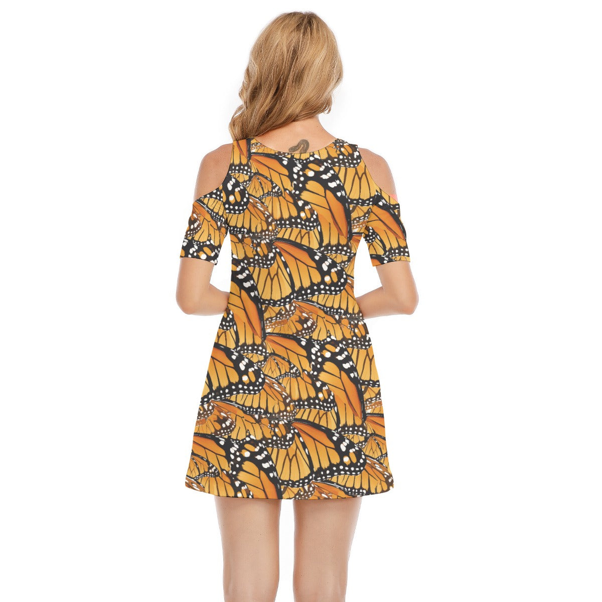 Animal Print - Monarch Butterfly - Women's Cold Shoulder Cotton Dress