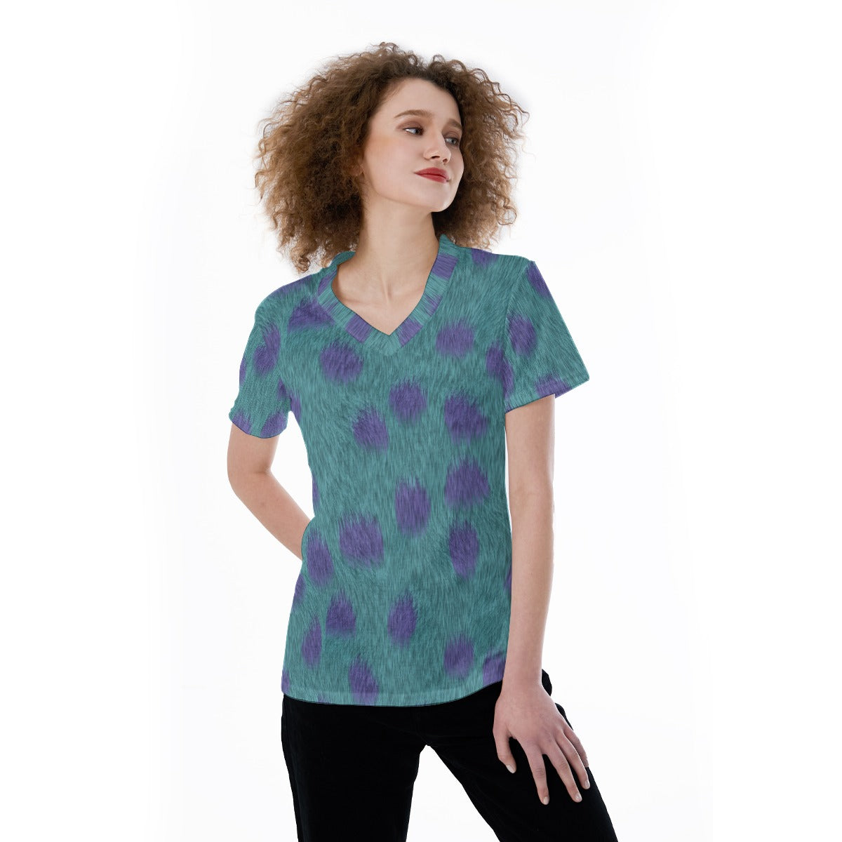 Turquoise Monster Spots - Women's Short Sleeve V-Neck T-Shirt