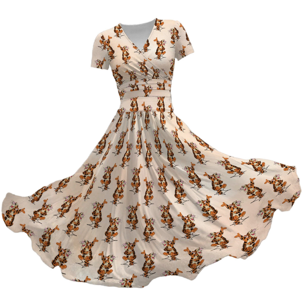 Sketched Bouncing Buddy - Women's V-Neck Ruched Midi Dress