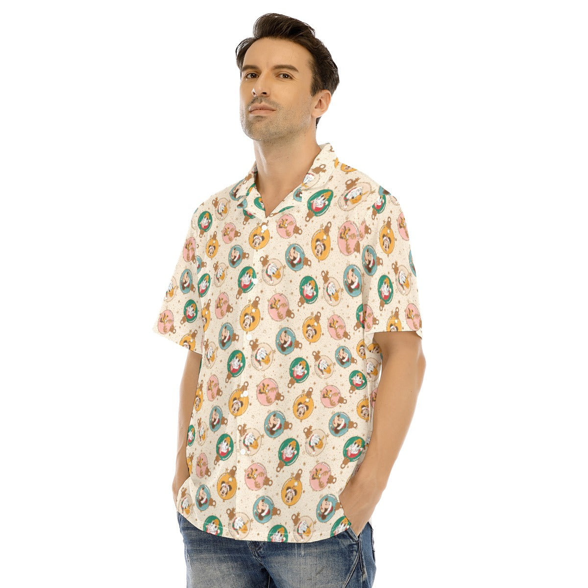 Golden Holiday Baubles - Men's Hawaiian Button Up Shirt