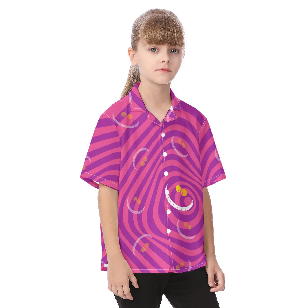 Whimsical Grinning Stripes - Kid's Hawaiian Button Up Shirt