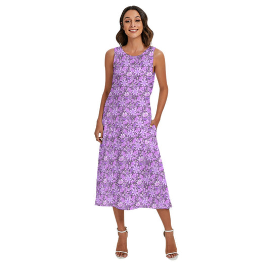 Purple Crystal Moths - Women’s Diagonal Pocket Midi Dress