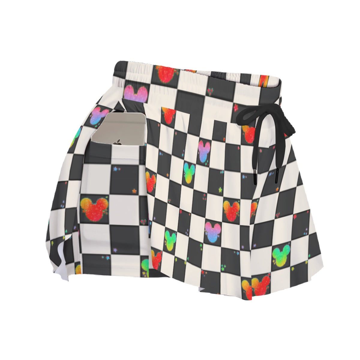 Rainbow Checker Mouse Ears - Women's Flowy Pocket Shorts
