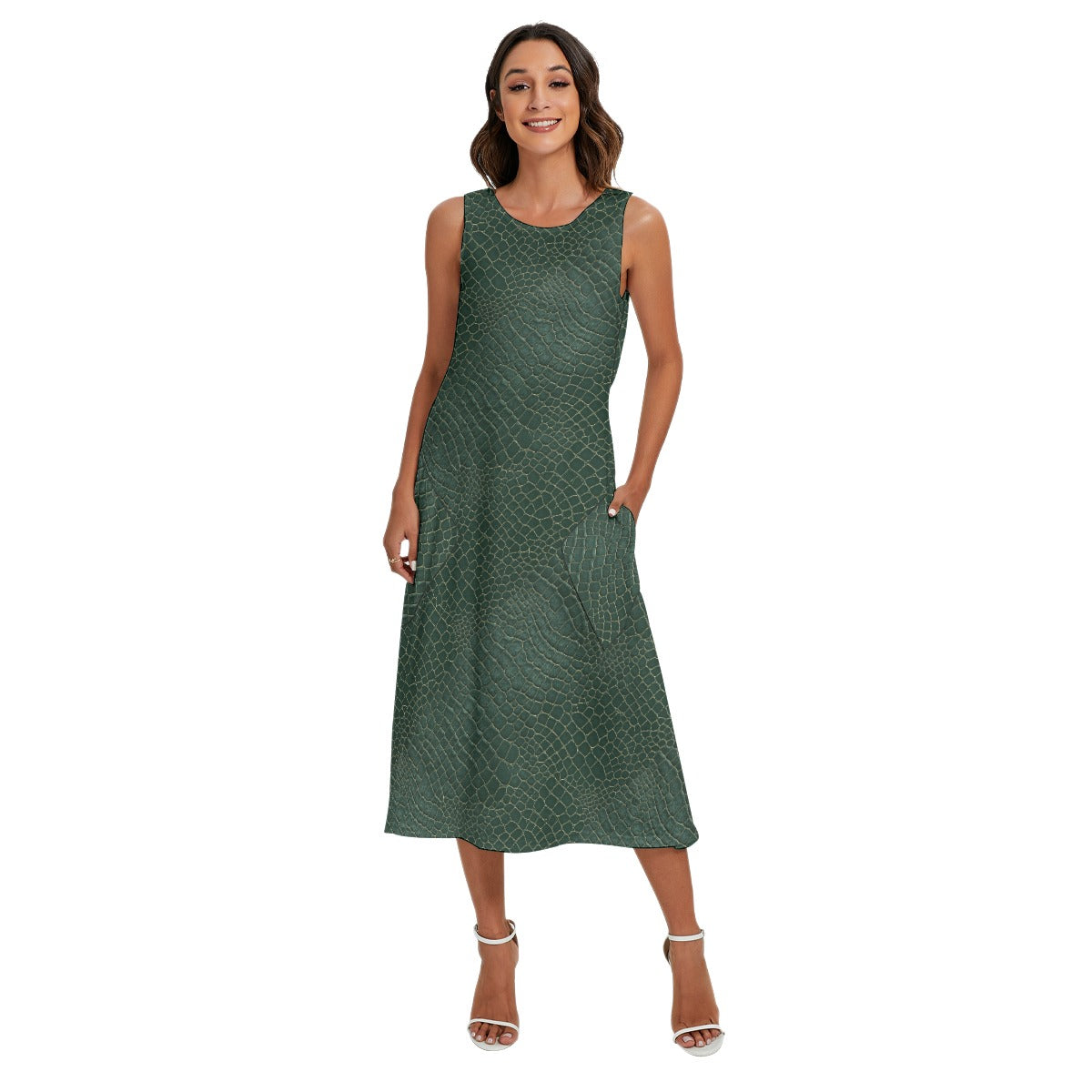 Animal Print - Alligator - Women’s Diagonal Pocket Midi Dress