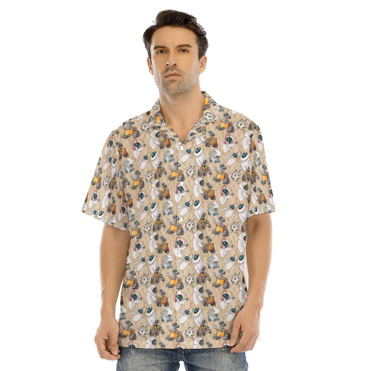 Robot Romance Sketched - Men's Hawaiian Button Up Shirt
