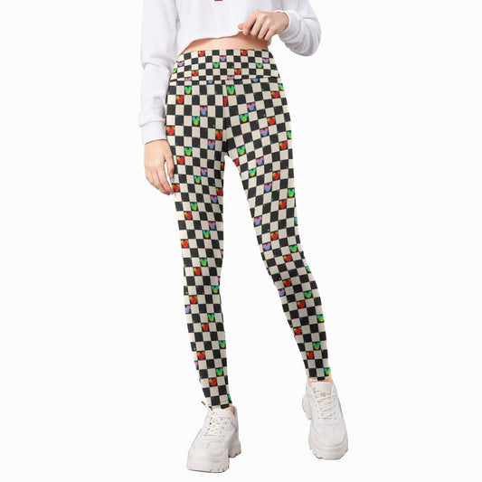 Rainbow Checker Mouse Ears - Kid's Leggings