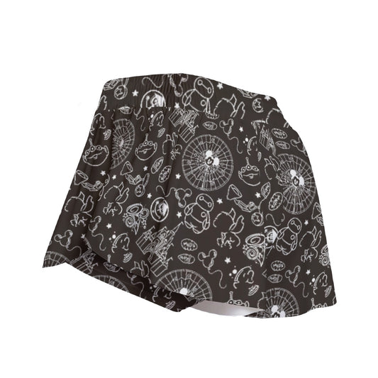 Monochrome Theme Park Icons - Women's Flowy Pocket Shorts