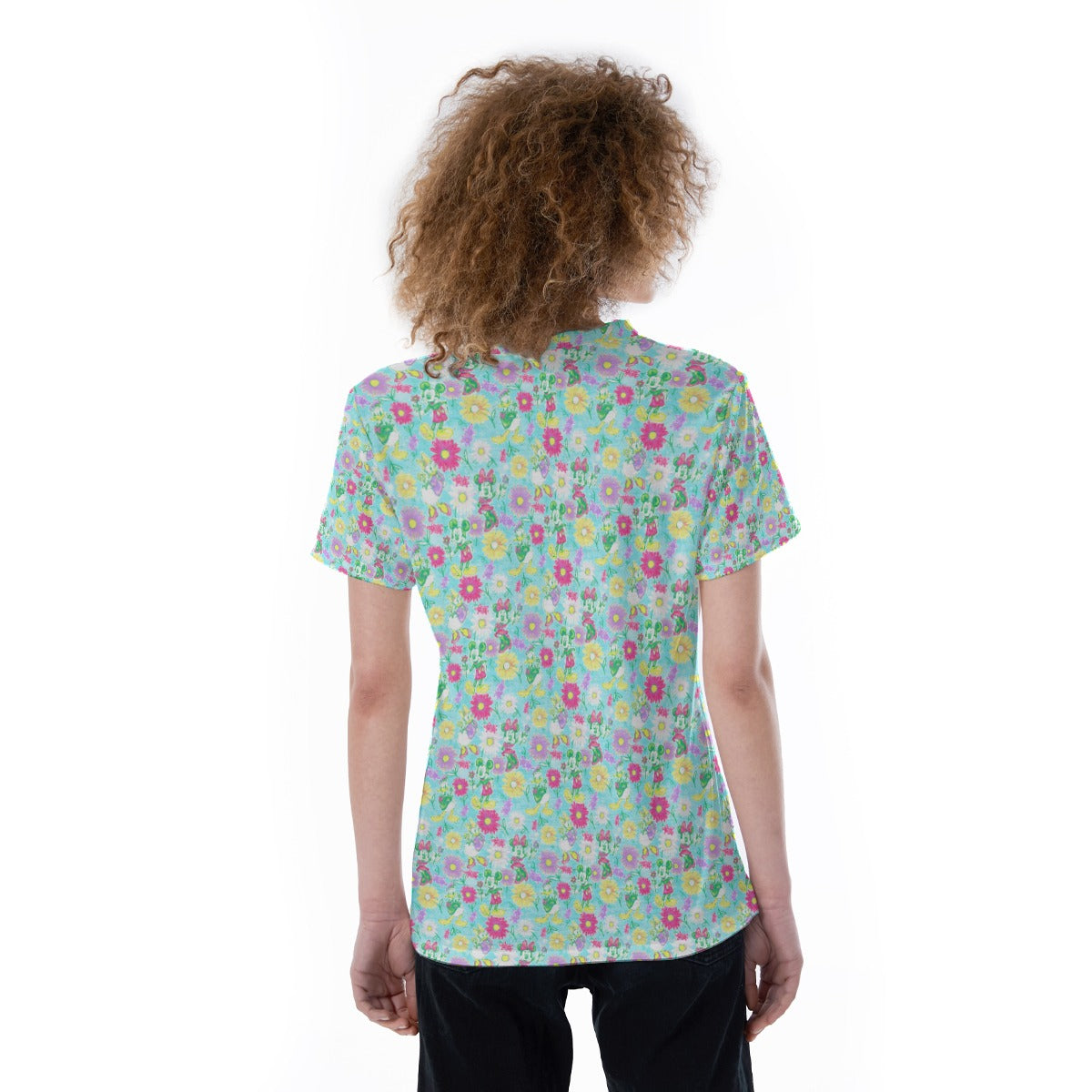 Neon Spring Floral Friendsends - Women's Short Sleeve V-Neck T-Shirt