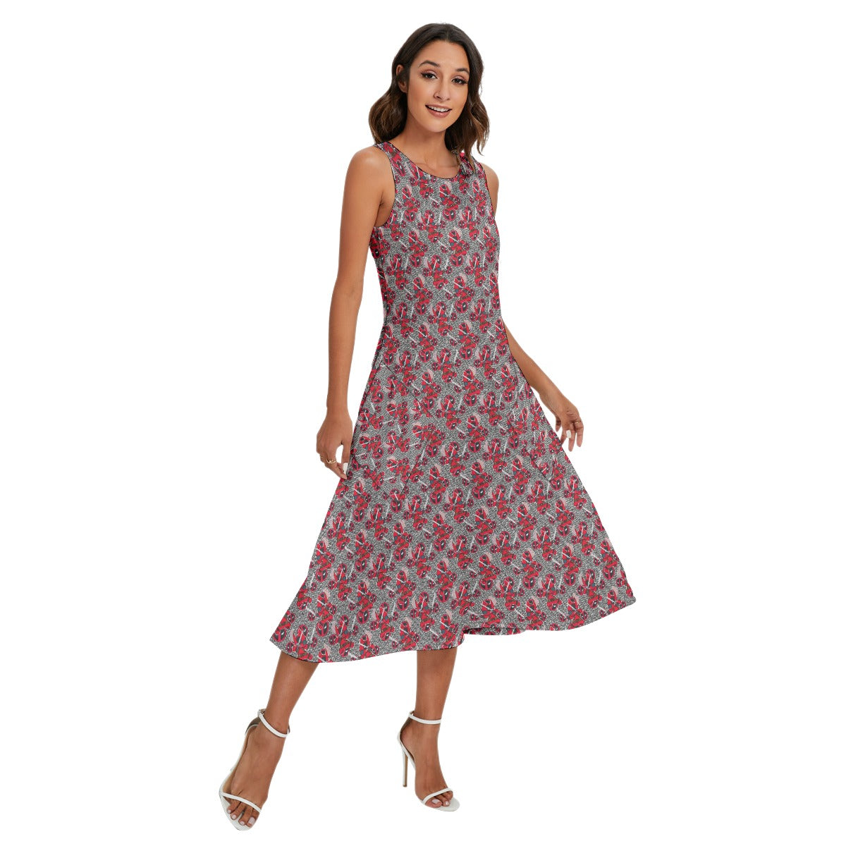 Superhero Stitch - Red Masked Hero - Women’s Diagonal Pocket Midi Dress