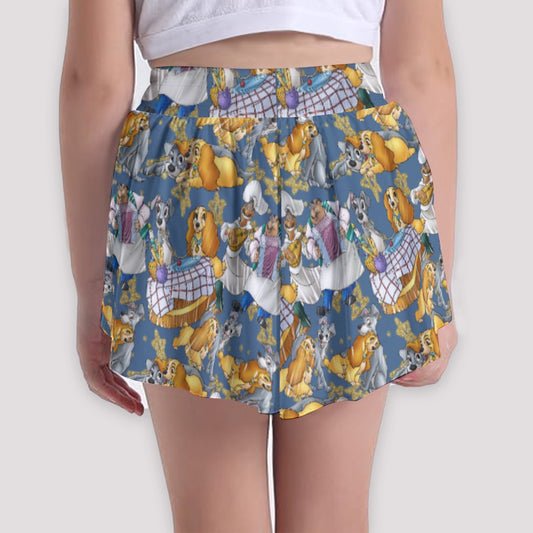 Puppy Love Sketchched - Girls’ Flowy Pocket Shorts