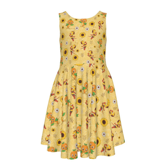 Cheerful Bee & Citrus Bird- Kid's Sleeveless Skater Dress