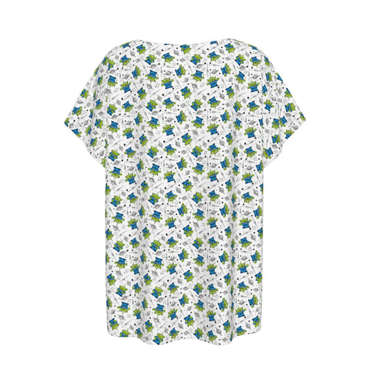 Playful Green Aliens on White - Women’s Relaxed Fit Scoop Tee