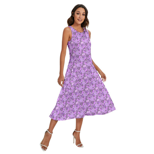 Purple Crystal Moths - Women’s Diagonal Pocket Midi Dress