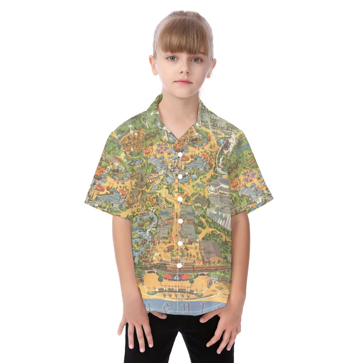 Vintage Theme Park Map- Kid's Hawaiian Button Up Shirt