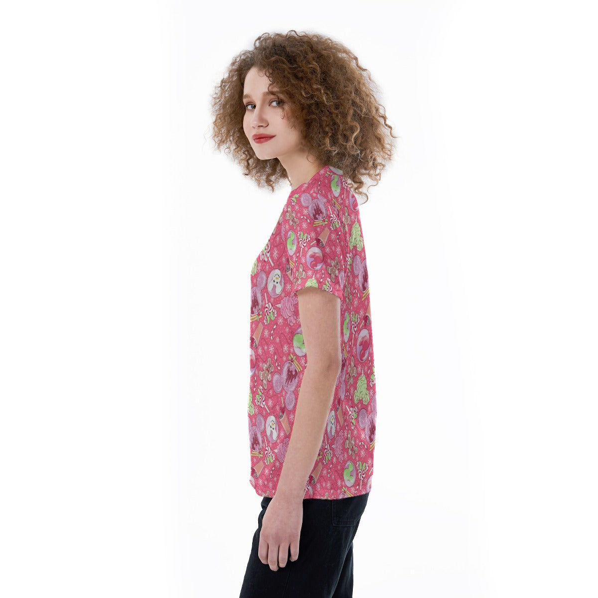 Winter Mouse Snacks & Balloons - Women's Short Sleeve V-Neck T-Shirt