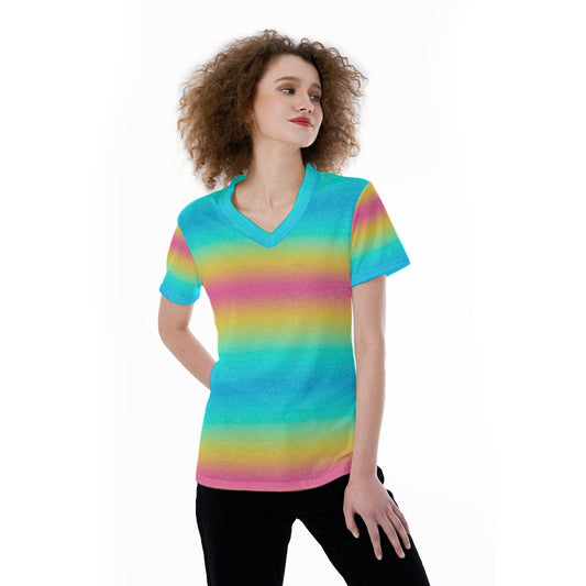 Rainbow Ombre - Women's Short Sleeve V-Neck T-Shirt