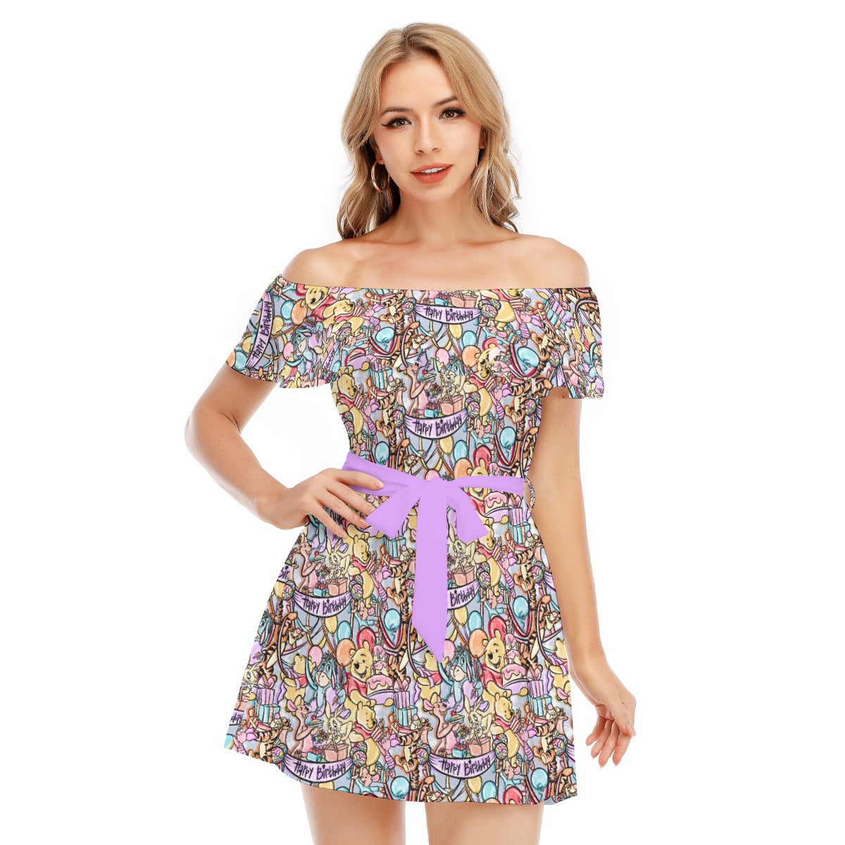 Birthday Bash in the Woods - Women's Off-shoulder Ruffle Dress