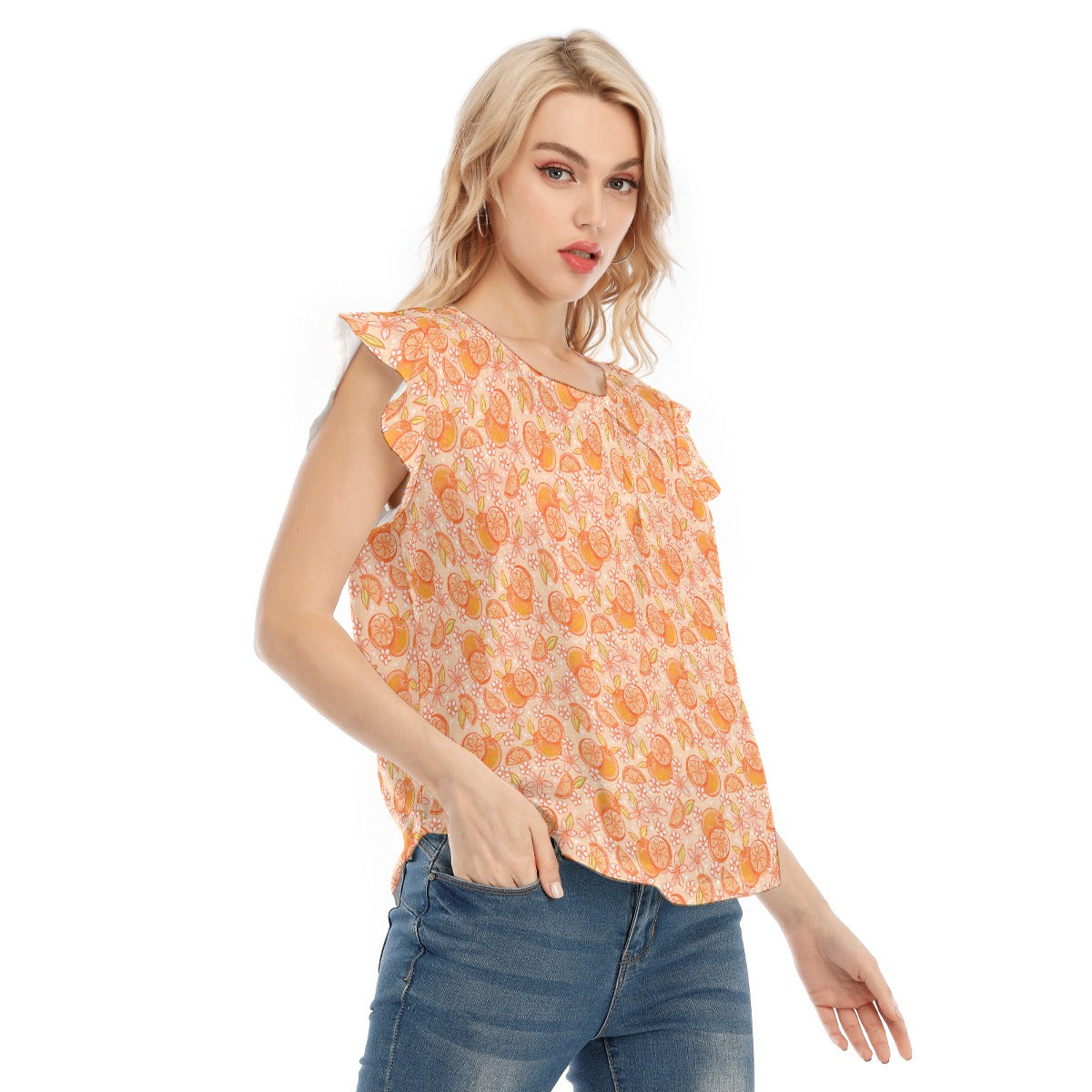 Summer Fruits - Oranges - Women’s Flutter Sleeve Top