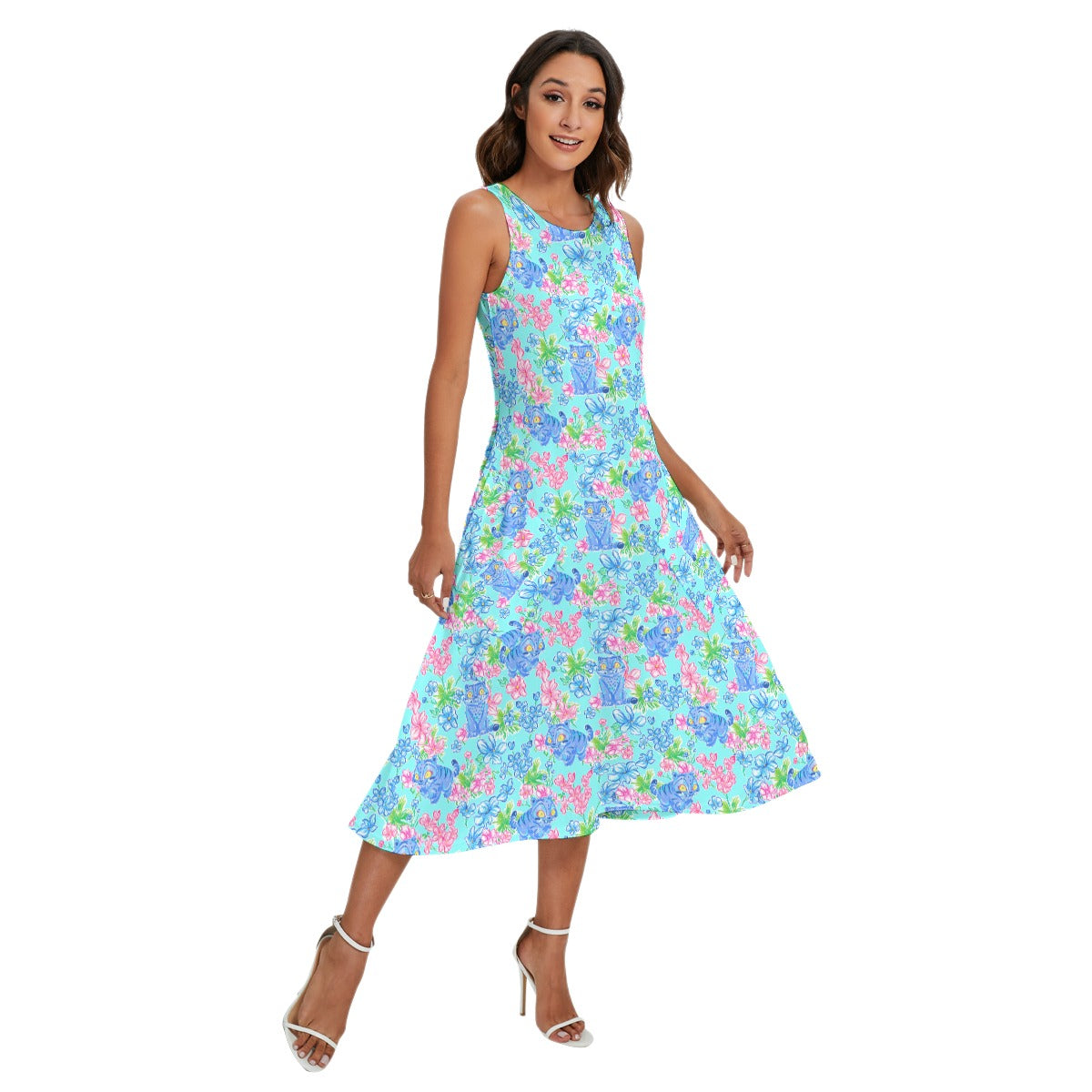 Derpy Tiger Blooms - Women’s Diagonal Pocket Midi Dress