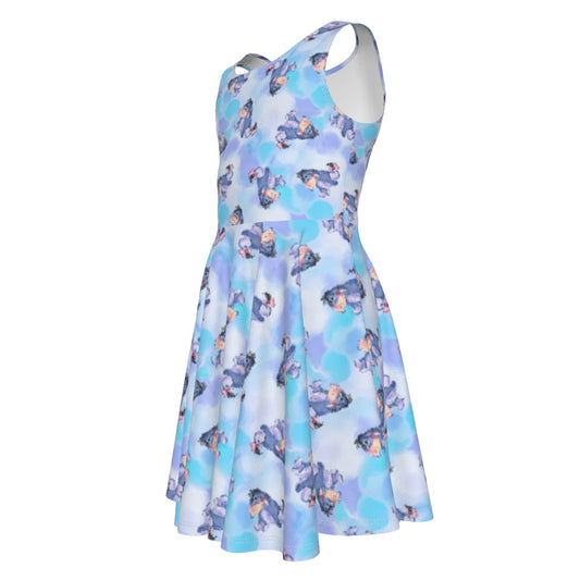 Watercolor Gentle Donkey - Kid's Sleeveless Skater Dress
