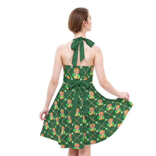 Geometric Citrus Delight - Women's Halter Vintage Pocket Dress