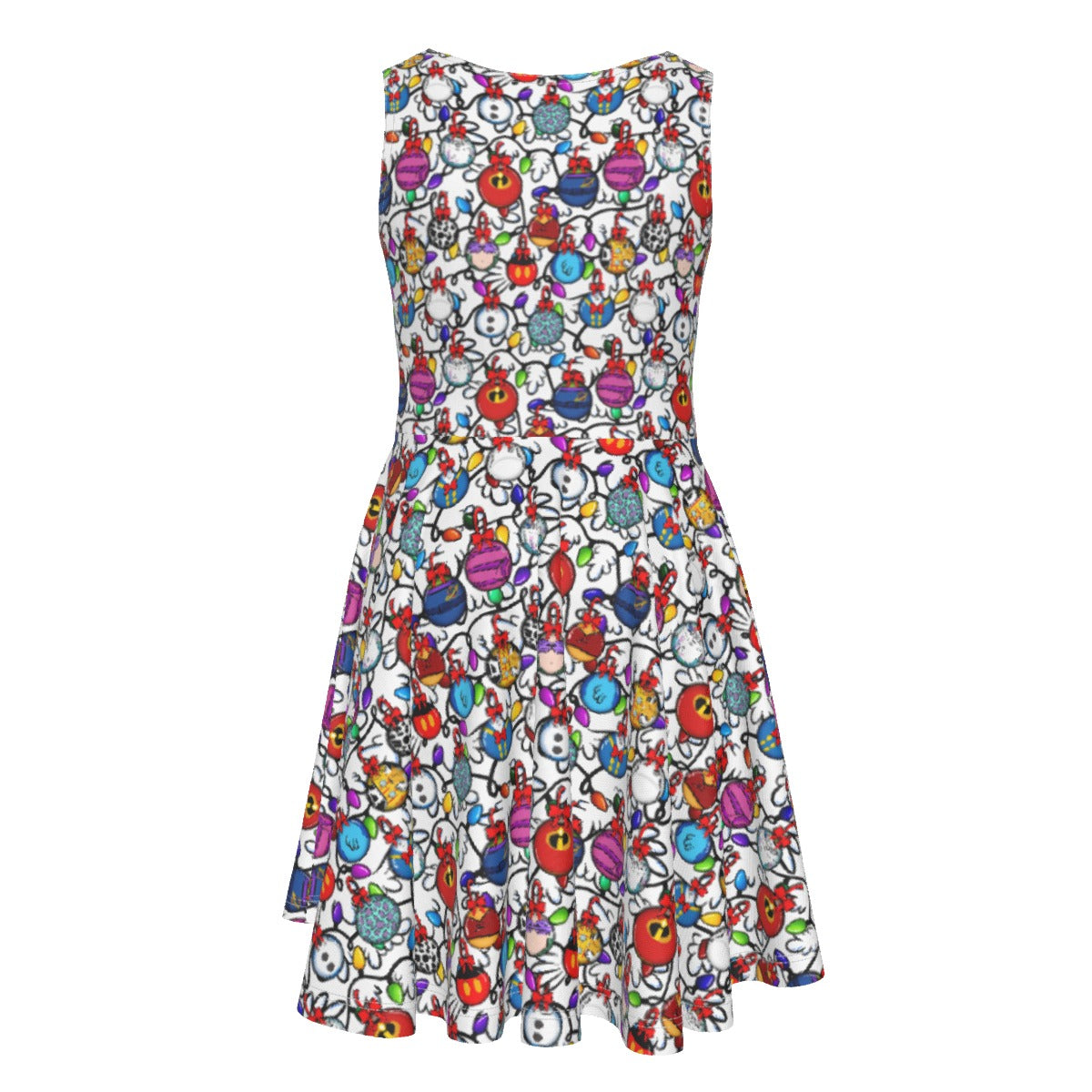 Festive Character Baubles on White - Kid's Sleeveless Skater Dress