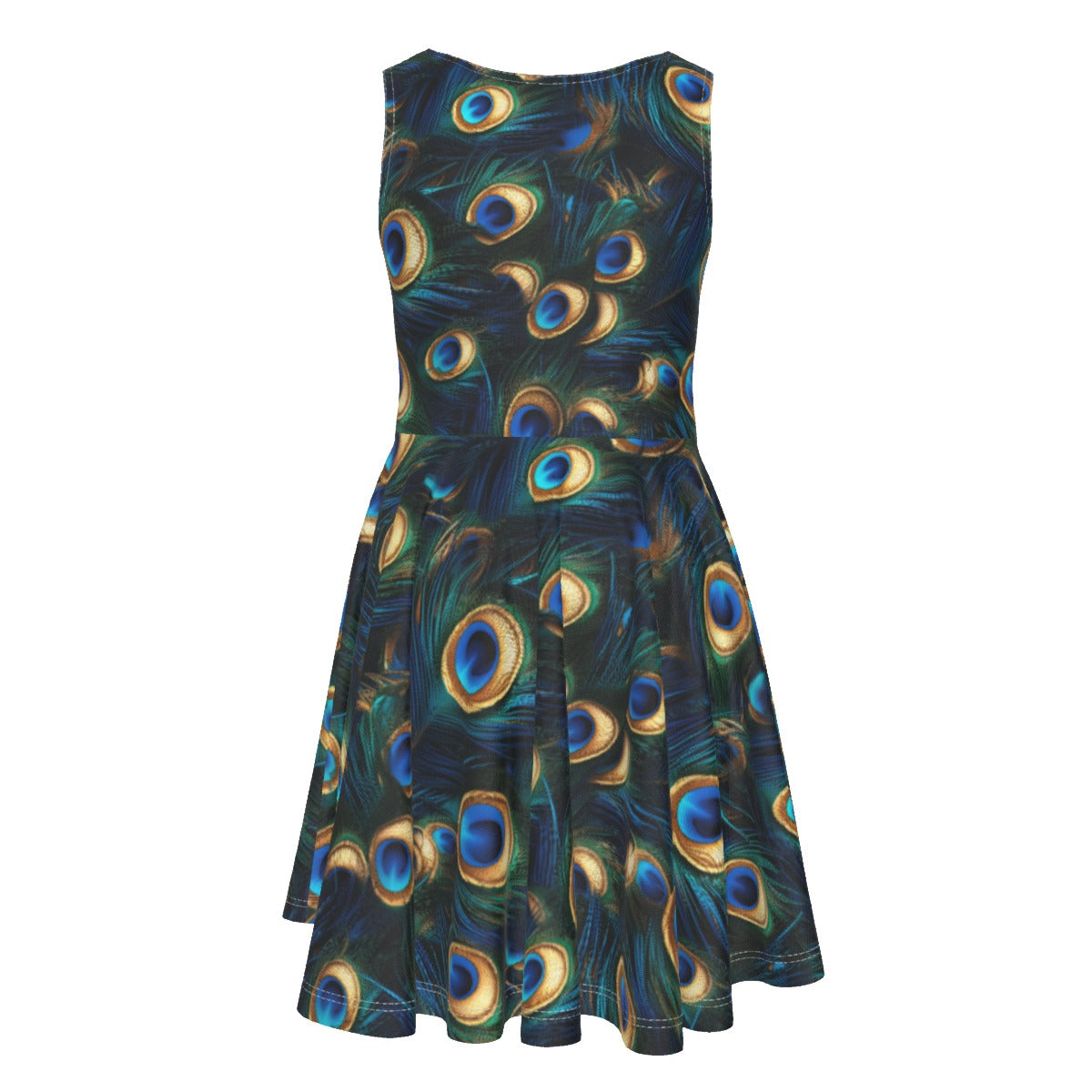 Animal Print - Peacock - Kid's Sleeveless Skater Dress