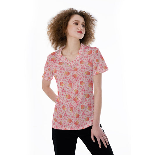 Summer Fruits - Peaches - Women's Short Sleeve V-Neck T-Shirt