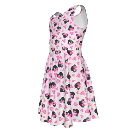 Watercolor Pink Bow Mouse Ears - Kid's Sleeveless Skater Dress