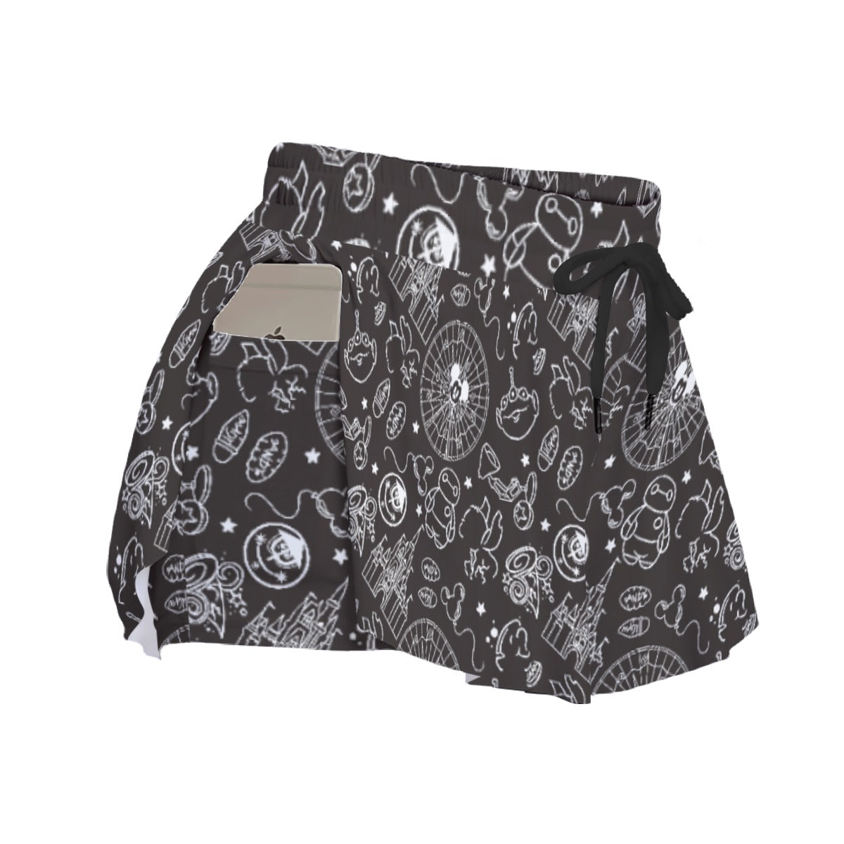 Monochrome Theme Park Icons - Women's Flowy Pocket Shorts