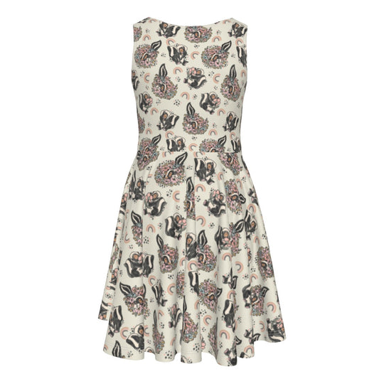 Bashful Blooming Skunk - Kid's Sleeveless Skater Dress