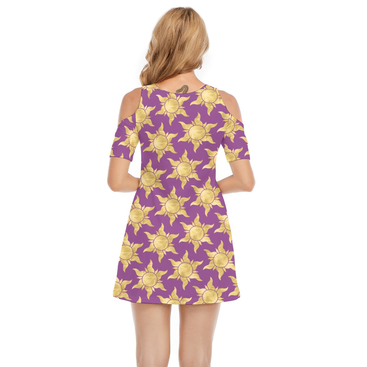 Golden Sun Symbols - Women's Cold Shoulder Cotton Dress