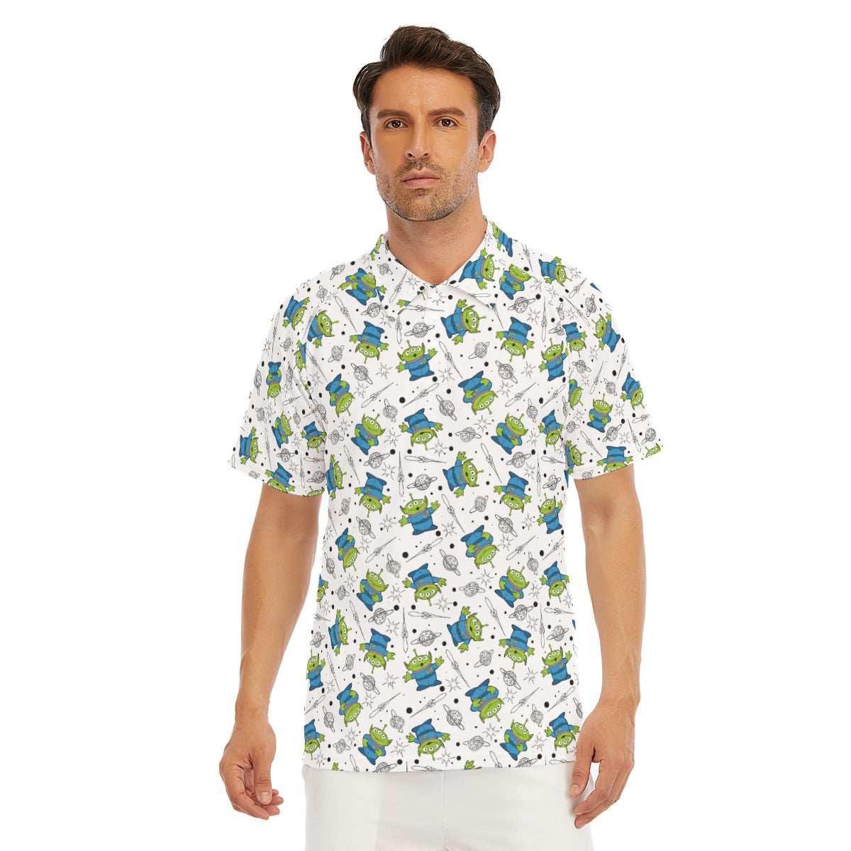 Playful Green Aliens on White - Men's Polo Shirt