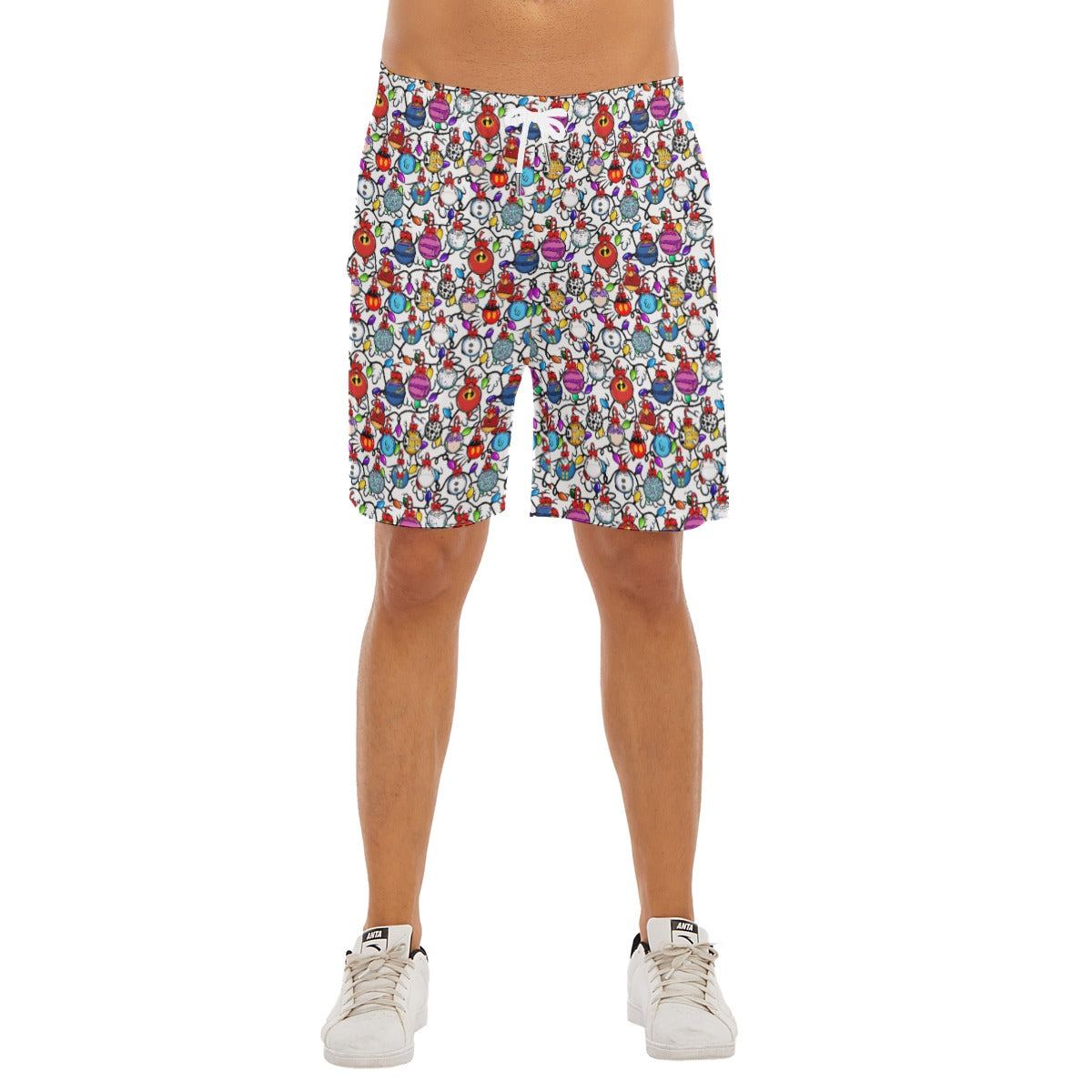 Festive Character Baubles on White - Men’s Pocket Beach Shorts