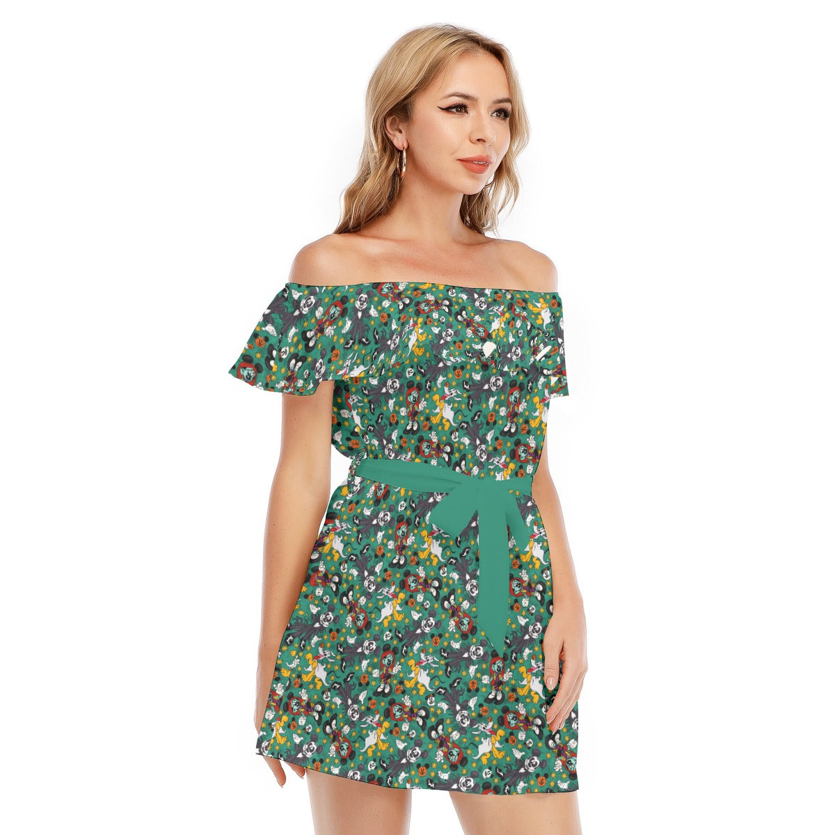 Beloved Couple as Spooky Pair - Women's Off-shoulder Ruffle Dress