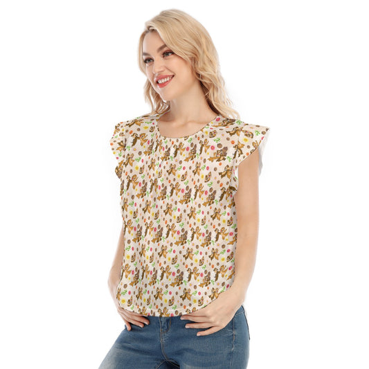 Cheeky Chipmunk Duo - Women’s Flutter Sleeve Top