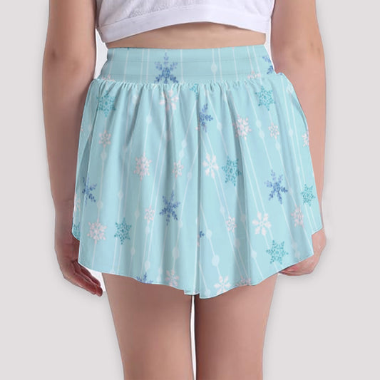Ice Queen Snowflake Pattern - Girls’ Flowy Pocket Shorts