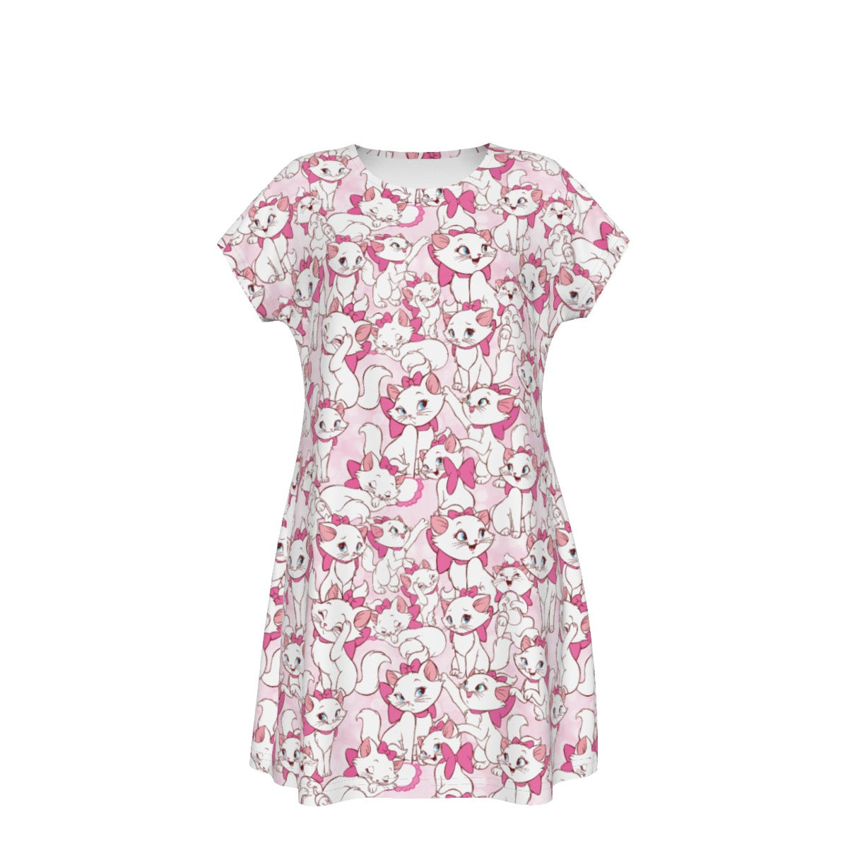 Sweet Kitten with Pink Bow - Women's T-Shirt Dress