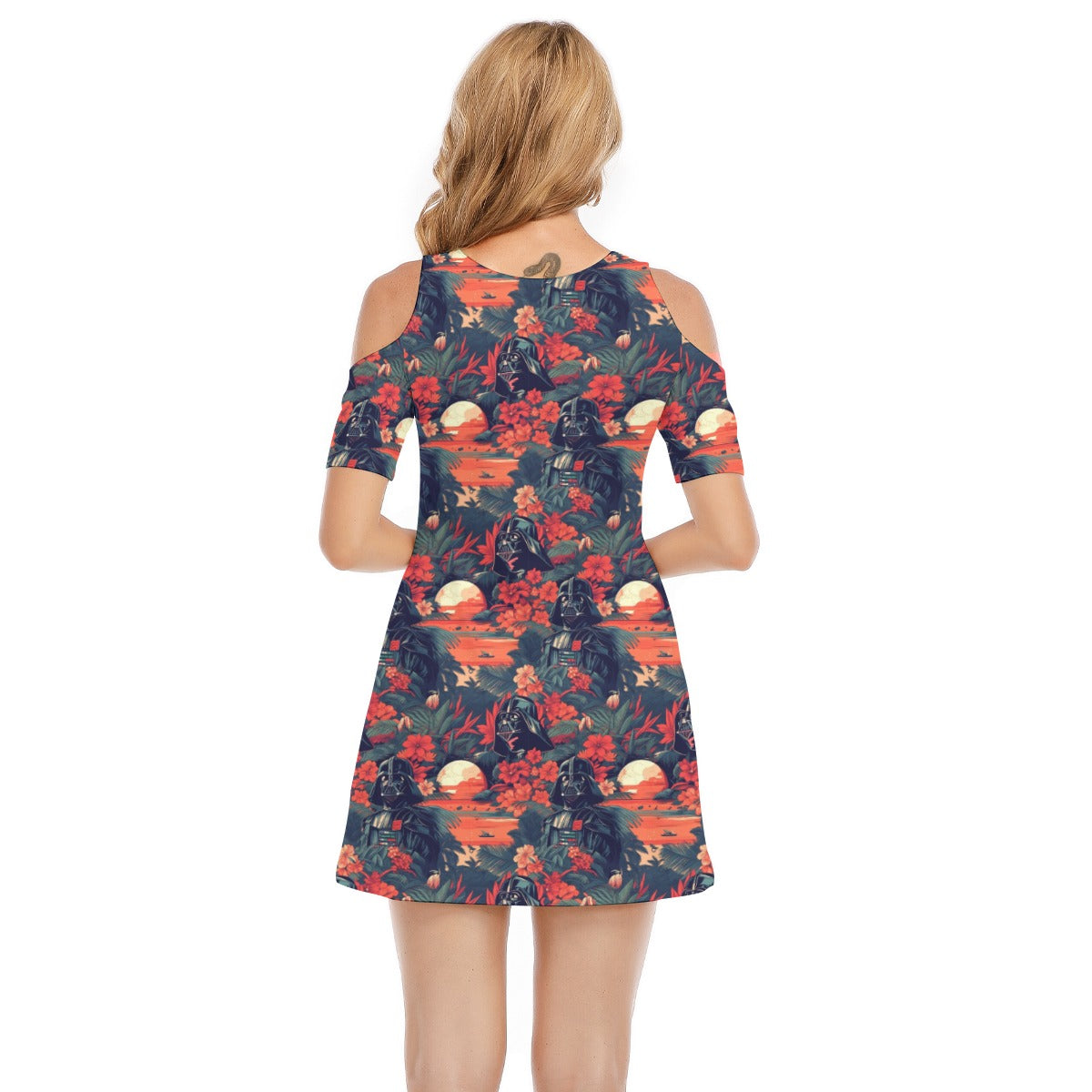 Tropical Dark Side Escape - Women's Cold Shoulder Cotton Dress