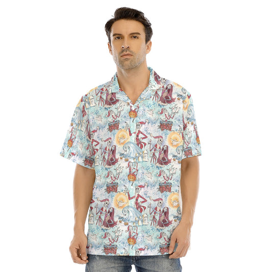 Santa Jack with Sally & Ghost Dog - Men's Hawaiian Button Up Shirt