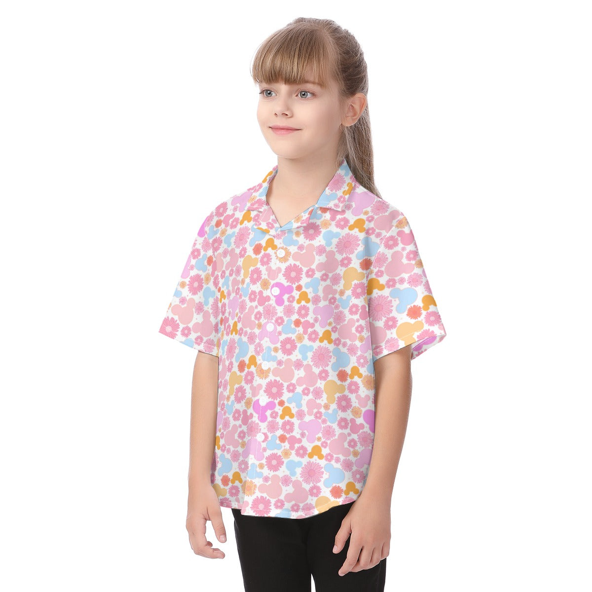 Retro Floral Mouse - Kid's Hawaiian Button Up Shirt