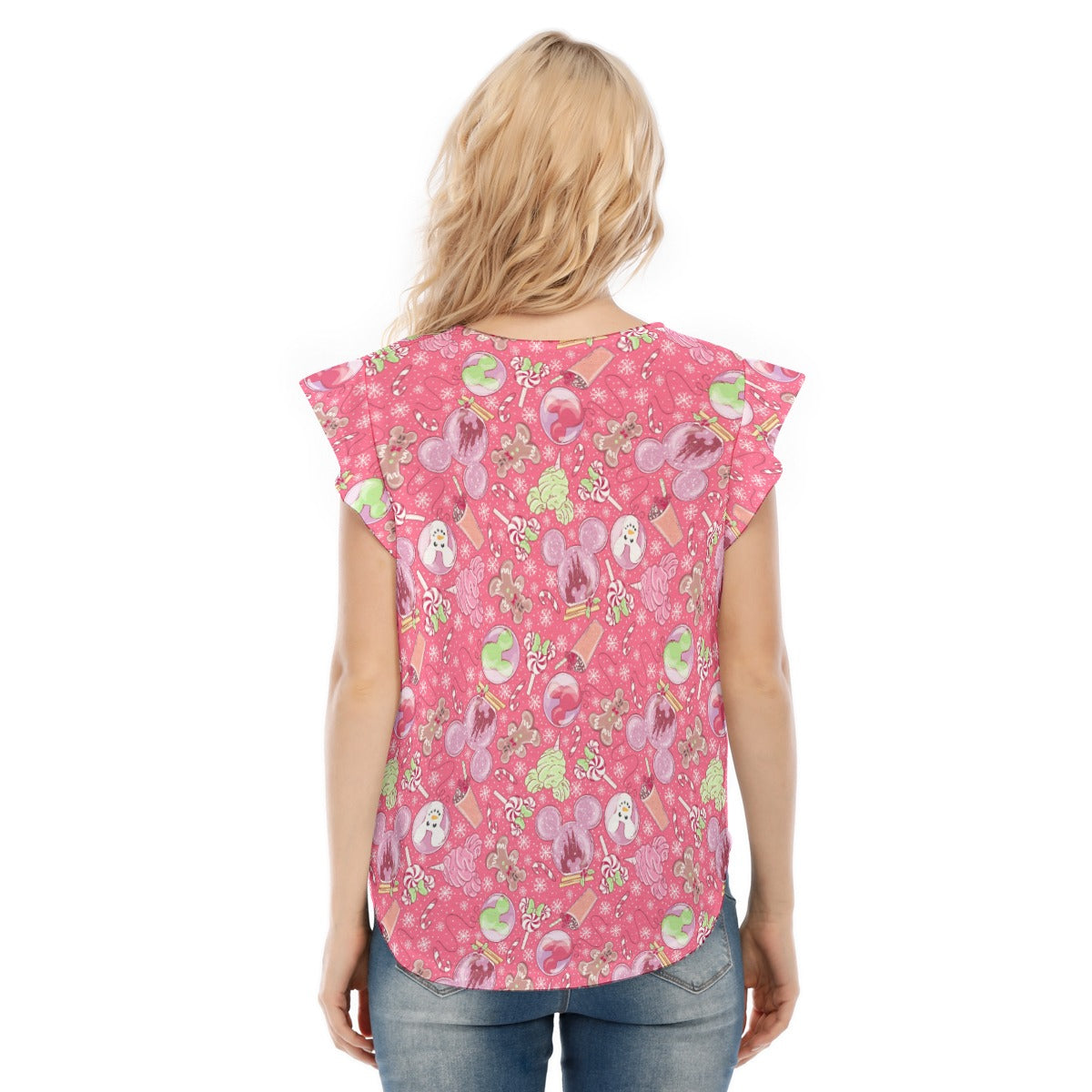 Winter Mouse Snacks & Balloons - Women’s Flutter Sleeve Top