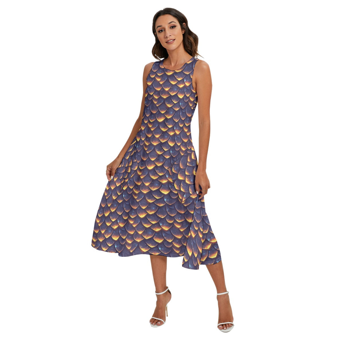 Animal Print - Dragon - Women’s Diagonal Pocket Midi Dress