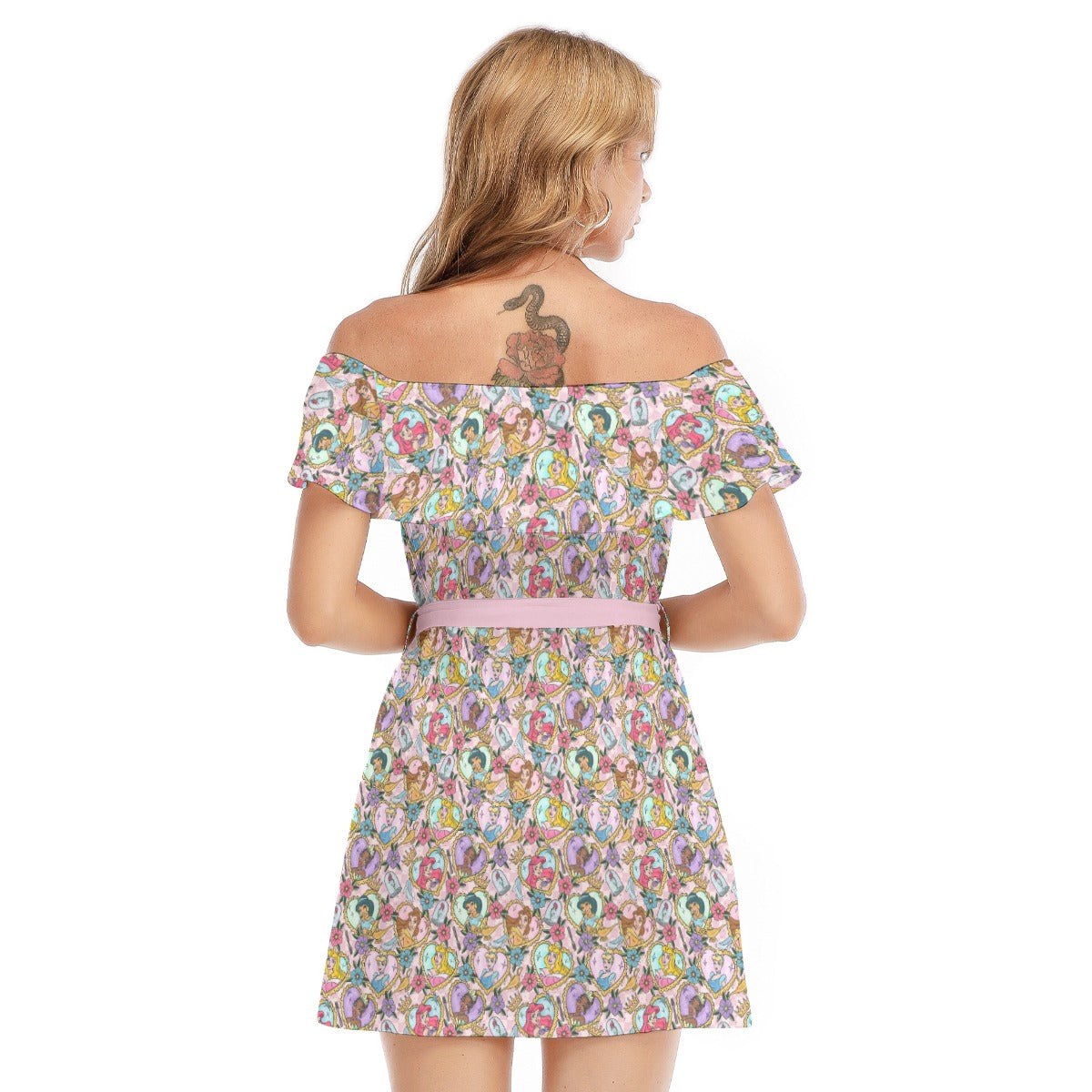 Tattoo Hearts Royal Icons - Women's Off-shoulder Ruffle Dress