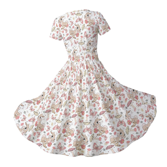 Woodland Bunny Cottagecore - Women's V-Neck Ruched Midi Dress